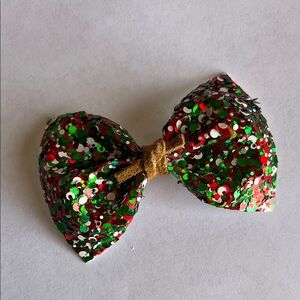 Sparkling Red and Green Glitter Bow